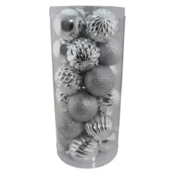 24 Palline Per Albero Di Natale Mix Silver Argento 87322