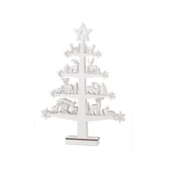 ALBERO DI NATALE BIANCO DI LEGNO CON RENNE E LUCI LED