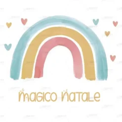 ETICHETTA ADESIVA ARCOBALENO UNICORNO MAGICO NATALE
