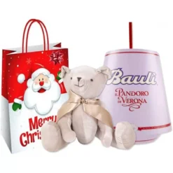 IDEA REGALO PER NATALE PANDORO E ORSETTO DI VELLUTO CHAMPAGNE