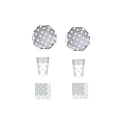 KIT N 2 COORDINATO TAVOLA NATALE E CAPODANNO POIS ARGENTO DECORAZIONE FESTA