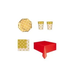 KIT N 3 COORDINATO TAVOLA POIS ORO ADDOBBI FESTA PARTY NATALE CAPODANNO PRANZO