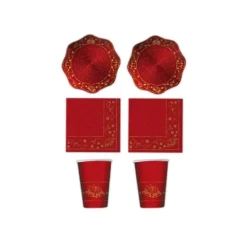 KIT N2 TAVOLA 64 PZ PER FESTA NATALE CAPODANNO CLASSIC RED METAL