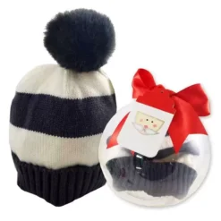 PALLINA DI NATALE CON CAPPELLINO NEONATO PON PON A STRISCE
