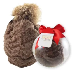 PALLINA DI NATALE CON CAPPELLINO NEONATO PON PON MARRONE