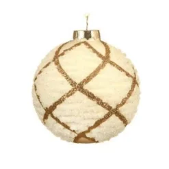 PALLINA DI NATALE CREMA CON ROMBI ORO – 1 PZ