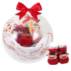 PALLINA IL MIO PRIMO NATALE CON SCARPINE E BAVETTA DI COTONE