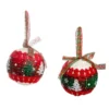 PALLINE DI NATALE GLITTER CON FASCIA IN TESSUTO SCOZZESE - 6PZ