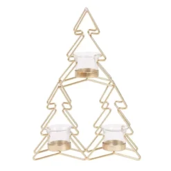 PORTA CANDELE ALBERO DI NATALE DORATO 3 POSTI